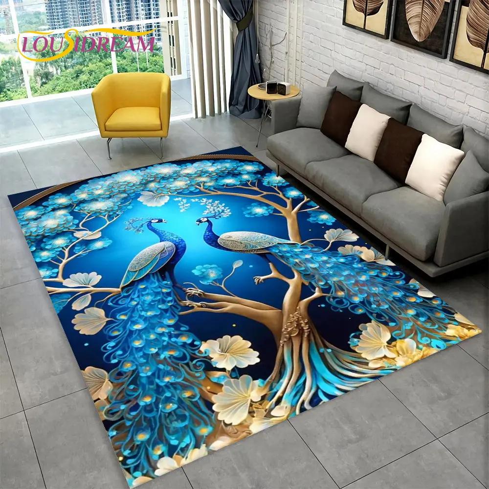 Bird Exquisite Peacock Animal Area Rug,Carpet for Home Living Room Bedroom Sofa Doormat Kitchen Decoration,Non-slip Floor Mats