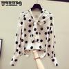 Polka Dot Chiffon Shirt for Women Spring Vintage Girls Long Sleeved Shirt Top