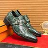 Large Size Men's Shoes Python Pattern Business Large Size Leather Shoes Men's Monk Shoes Foreign Trade Men's Pointed Glossy Loafers