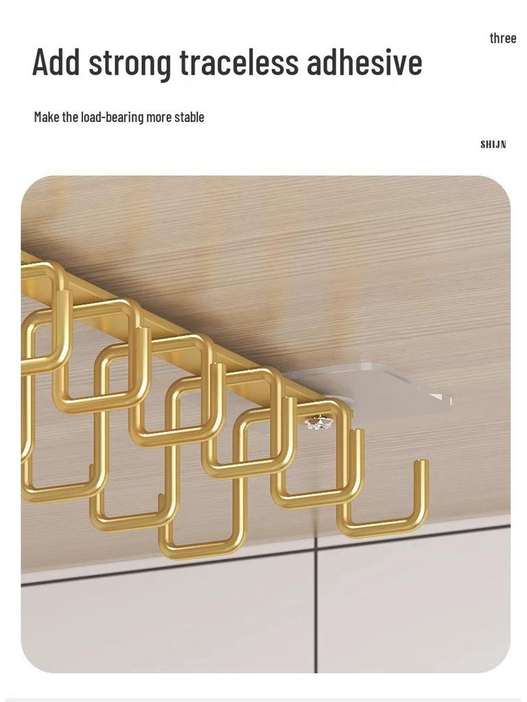 Double Row No-Drill Seamless Cabinet Door Hanging Storage Rack with Hooks
