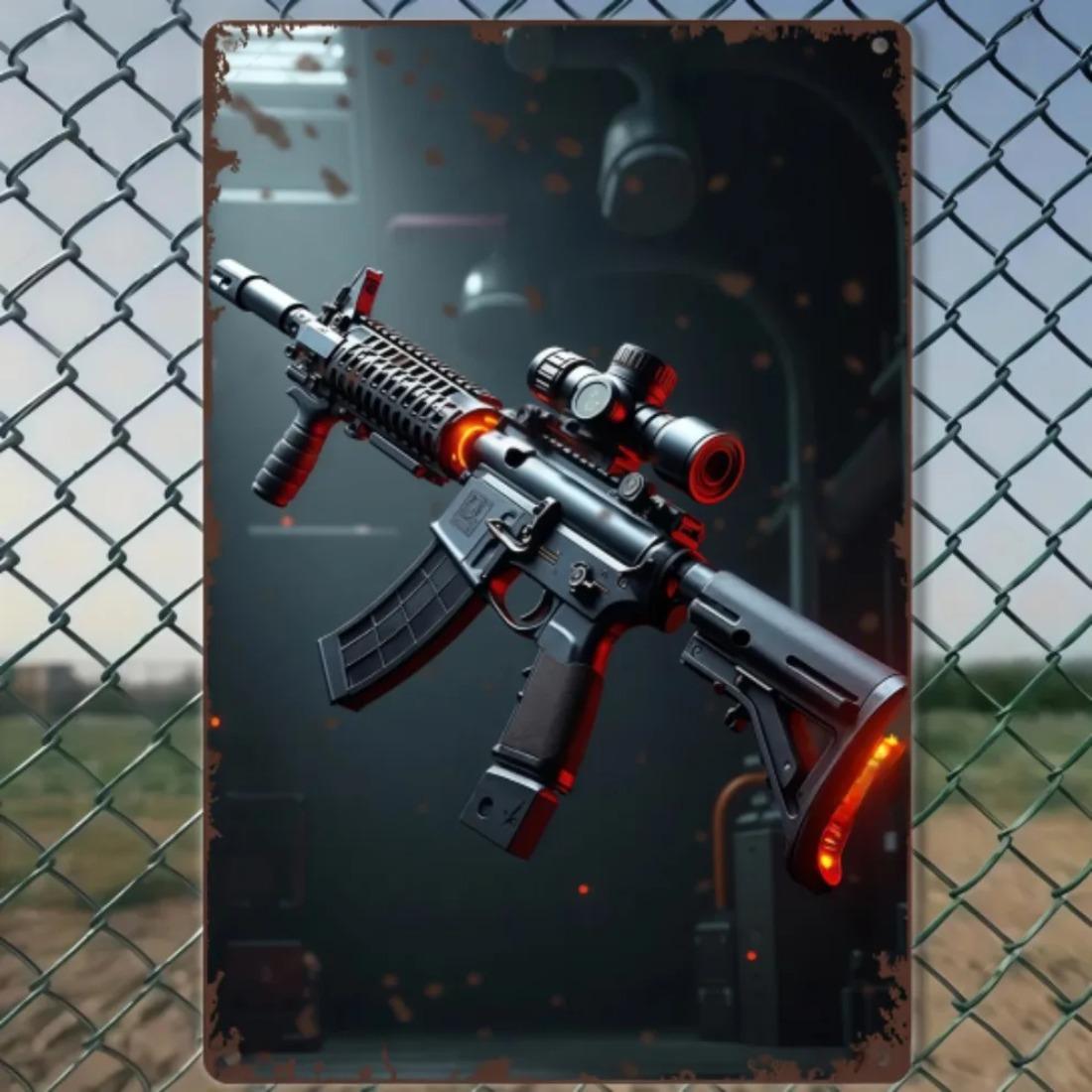 Металлическая табличка  Тактическая винтовка  Декор в городском стиле 2D Плоское Искусство для мужской комнаты 8x12 дюймов 20x30cm