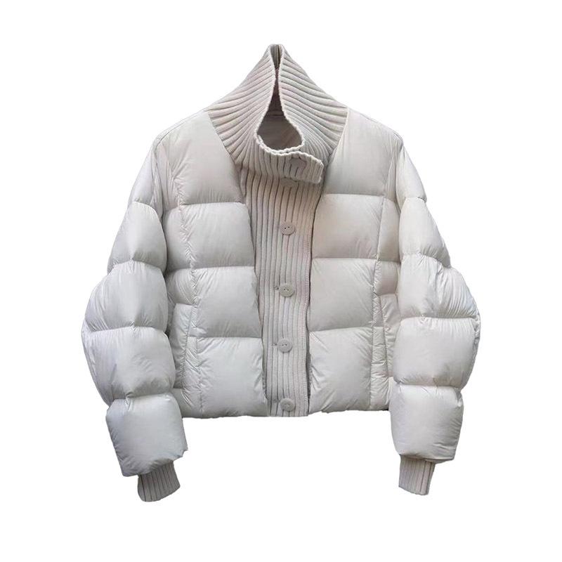 Knitted Splicing Down Jacket Women's Winter Fashion Turtleneck Thickened Casual Puff Bread Jacket