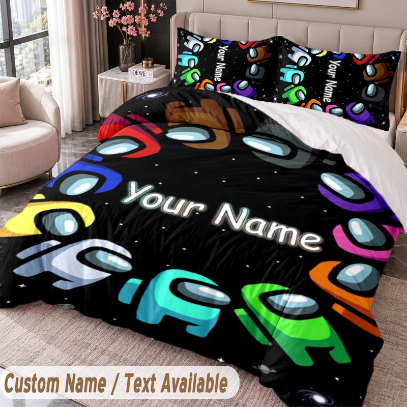 Custom Name Text 3Pcs Bedding Set Among Us Duvet Cover And Two Pillowcases