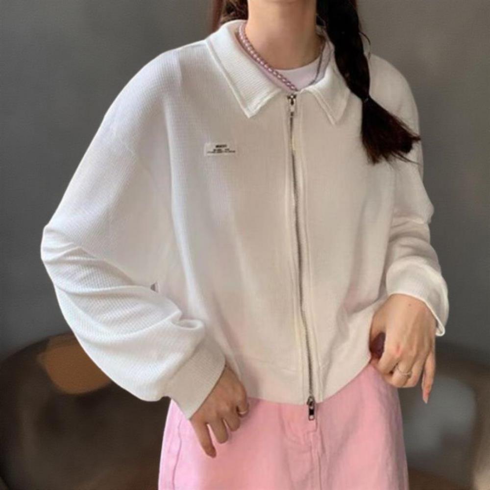 New Arrivals Open Run Women Loose Fit Cropped Hooded Zip Up Rib Design Dailywear