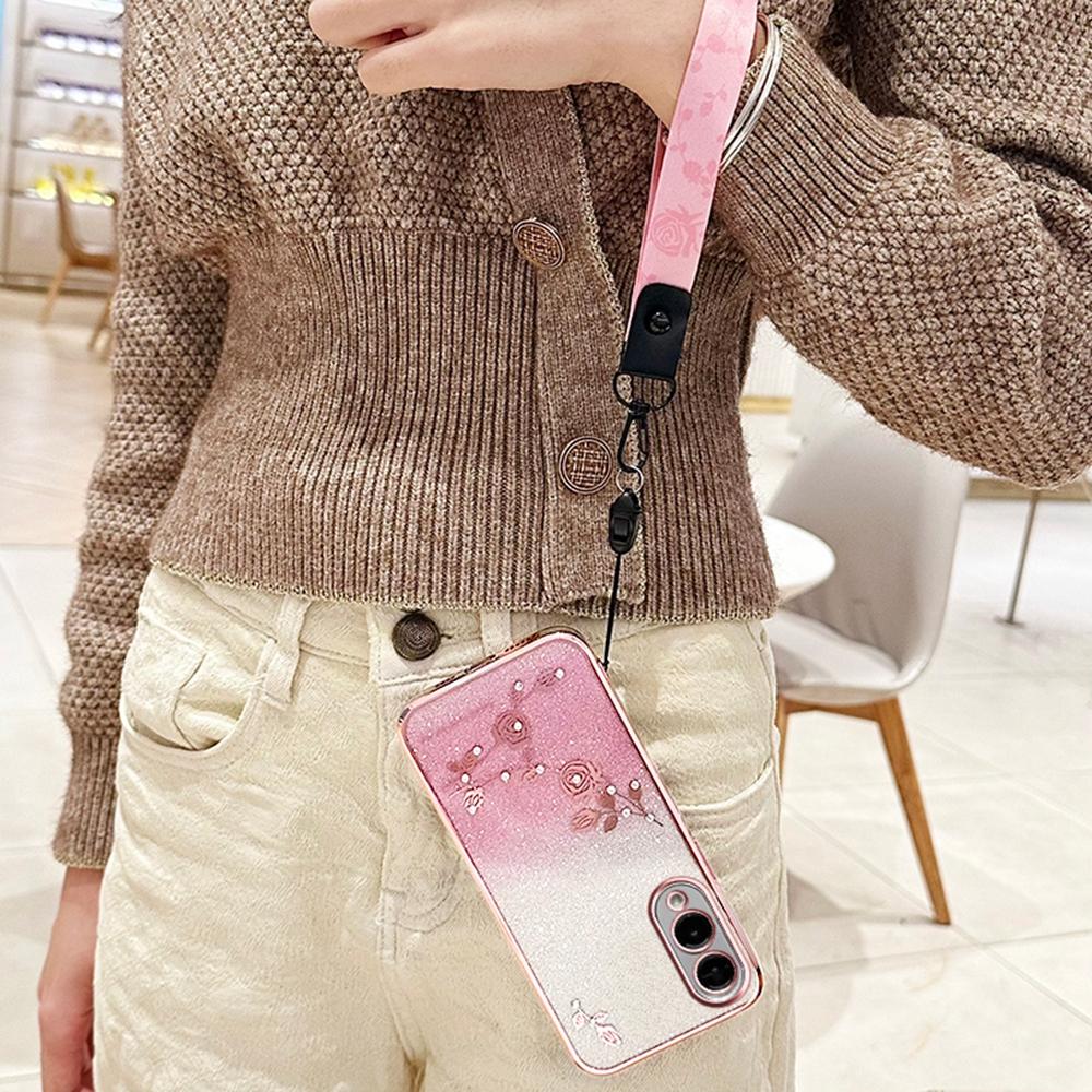 KADEM For Samsung Galaxy S25 Edge Case Flower Pattern TPU Gradient Phone Cover with Lanyards