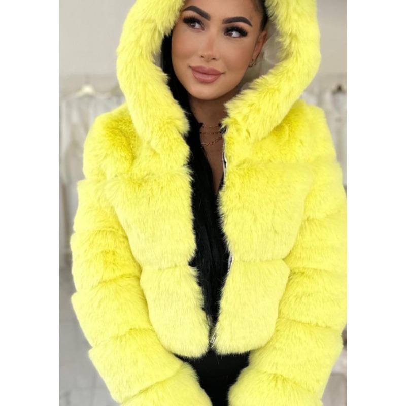 Pelz Herbst und Winter Kunstpelz Thermische Kapuzen-Pelzjacke Damen