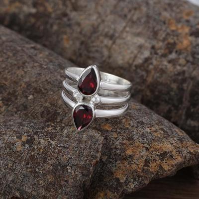 Granat-Ring, 925 Sterling Silber, Geburtsstein-Ring, Boho-Ring, Geschenk für Sie, Jubiläumsgeschenk, Silberschmuck, Designer-Ring