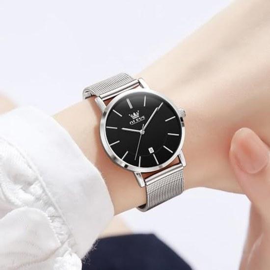 Wristwatch women stylish waterproof womens Milanese mesh analog simple dial easy read fashion watch OLEVS.