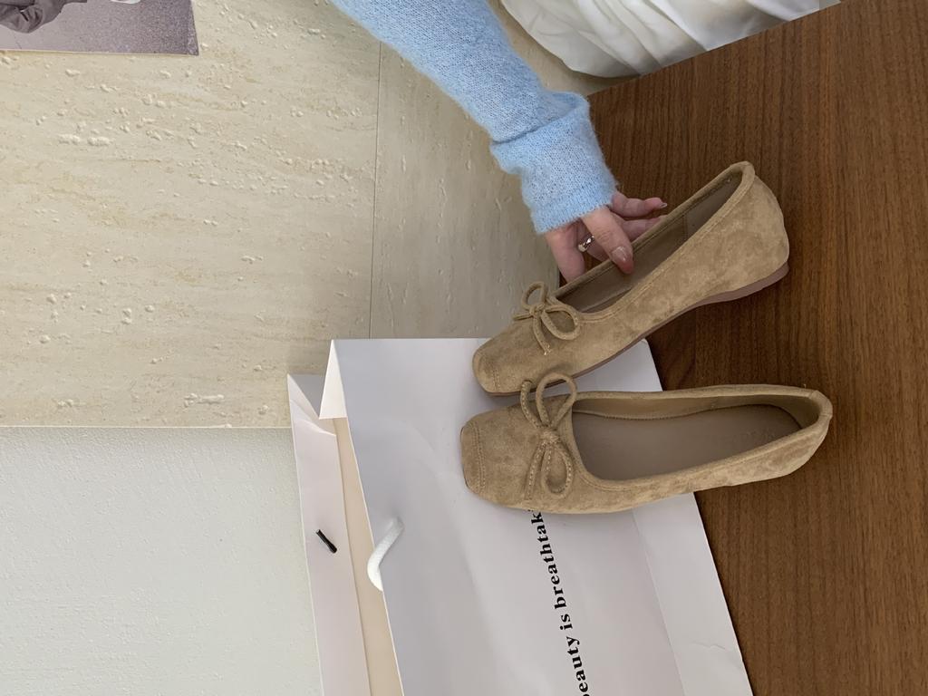 Suede single shoes women's spring new shallow mouth one pedal retro gentle fairy wind ballet inner 2.5CM Doudou shoes