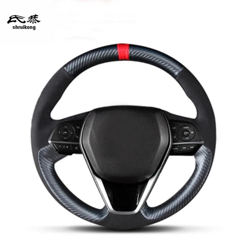 1Lot Hand Sewing Carbon Fiber Leather Steering Wheel Decoration Cover for 2018 Toyota Camry 8 th MK8