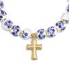Women Bracelet Blue White Ceramic Beads Decor Elastic Rope Bracelet with Stainless Steel Charm Wristwear Jewelry Accessory