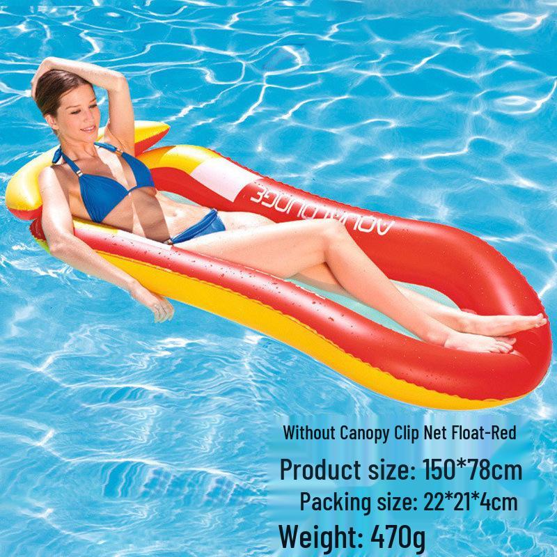 Portable Foldable PVC Striped Water Lounge Chair with Hanging Net - Single Inflatable Floating Bed