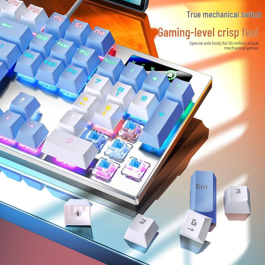 87/104-Key Mechanical Gaming Set: Silver Carving Keyboard (Blue/Black Axis), Mouse, Headset for E-Sports & Office Use