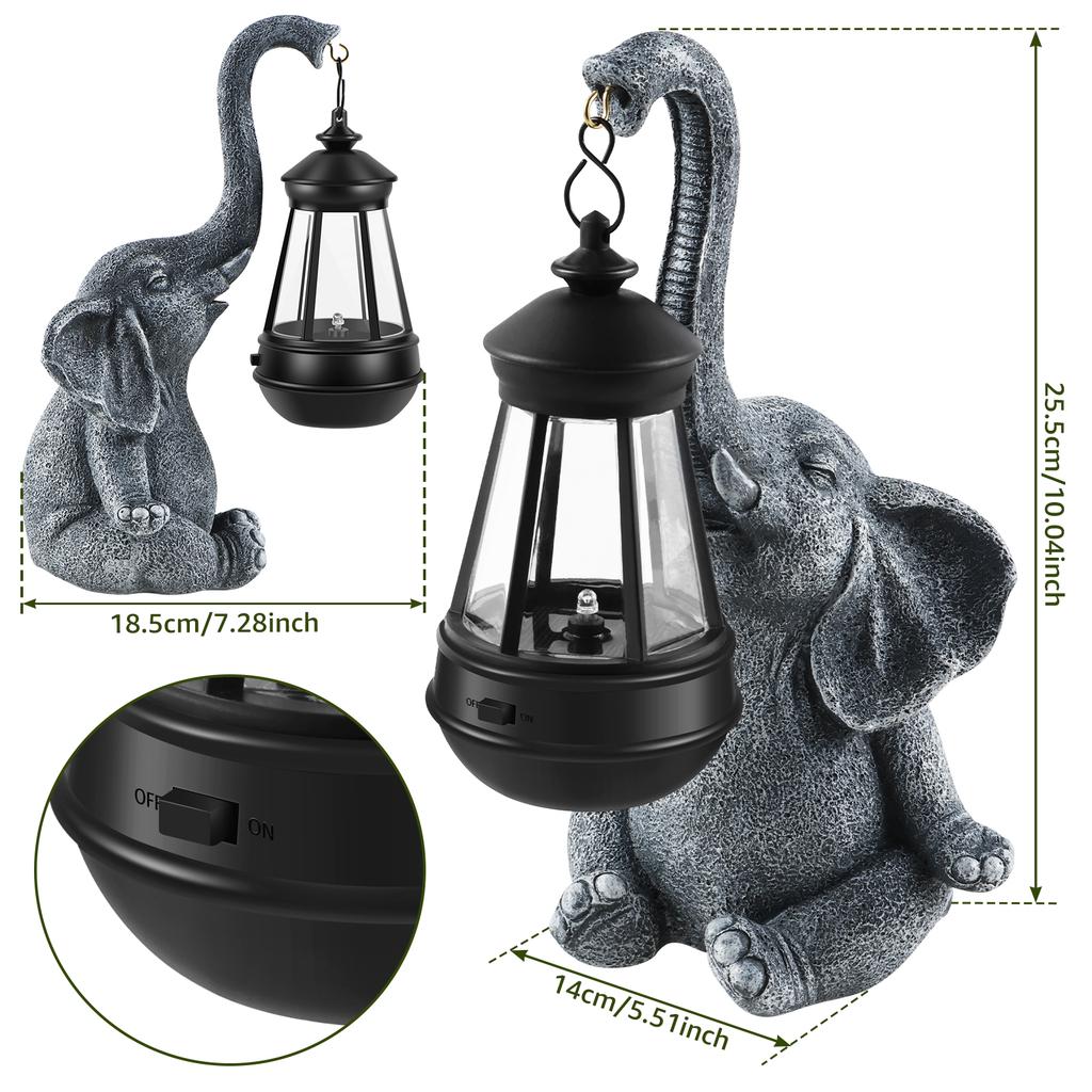 Elephant Statue with Light Resin Waterproof Garden Statue Lights Solar Powered Elephant Decorative Statue Light for Home Outdoor