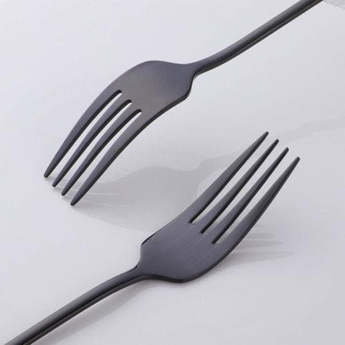 Bisda Cutlery Set, Spoon and Fork, Black, Serves 2, Stainless Steel, Durable, Mirror Finish, Perfect for Curry, Pasta, Salad, Soup, and Guests (Set of