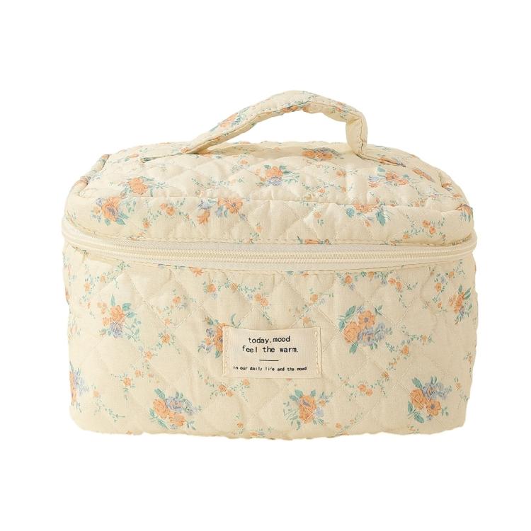 Trendy Flower Print Cosmetic Bag Convenient Pouch for Home Office and Traveling