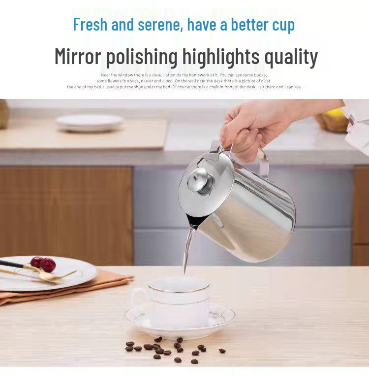 Dzbanek do latte art ze stali nierdzewnej z pokrywką - Kubek do spieniania z ostrym dzióbkiem do kawy i mleka