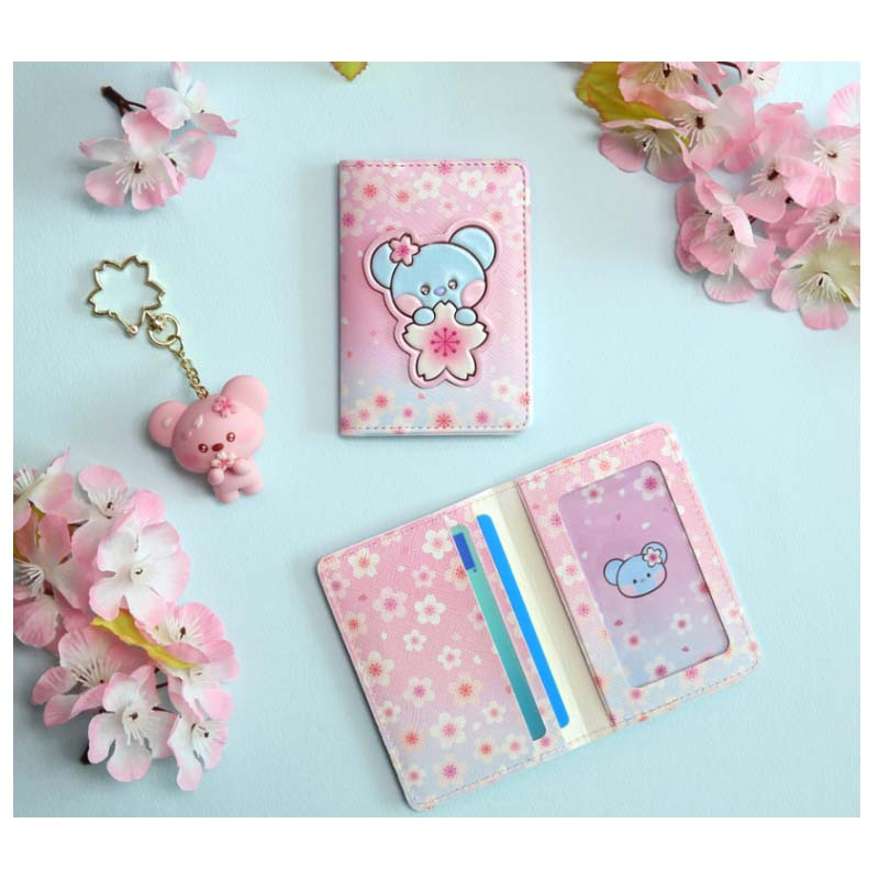 Estuche para tarjetas con parche de cuero oficial de BTS BT21 CHEERY BLOSSOM Auténtico