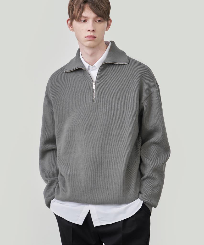 DRAW FIT Oversized Half-Zip Collared Wool Knit [5 Colors]