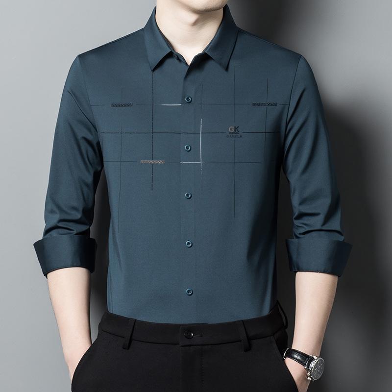 Spring and Autumn Striped Long-sleeved Men's Lapel Shirts for Young and Middle-aged Business Casual Dad Base Shirts