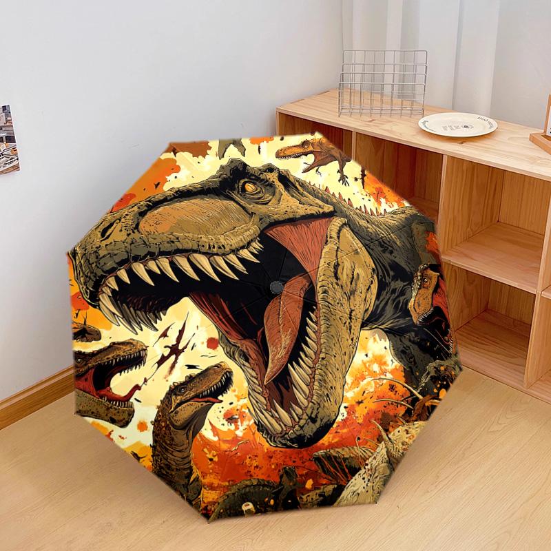 1 szt. Automatyczny Składany Parasol - Wzór Tyranozaur Rex, Przenośna i Składana Konstrukcja z 8 Żebrami, Prezenty Świąteczne i Urodzinowe