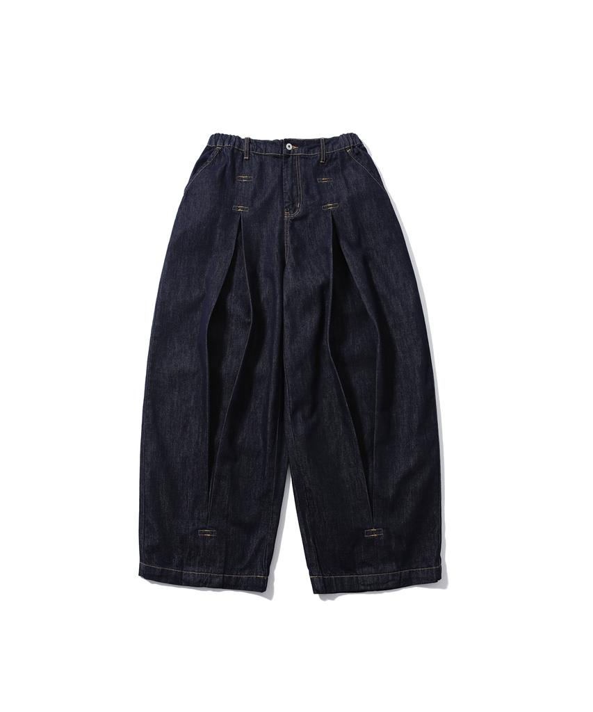 ANGLAN Long Tuck Wing Balloon Denim Pants - Indigo
