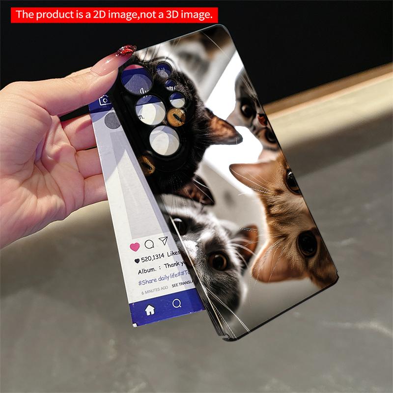 2DFlat Samsung Phone Case Four Cats Gaze Downward In Close-Up Applicable To Galaxy S22 S23 S24 S25ULTRA S26 A12 A13 A14 A15 A16