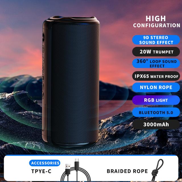 

Динамики Bluetooth Портативный динамик с усиленными басами, стереодинамик BT5.0, водонепроницаемый IPX7 для сабвуфера для кемпинга