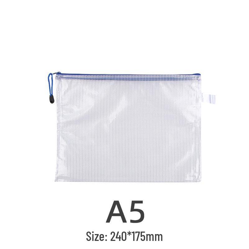 A4 Waterproof Mesh Zipper File Bag - Transparent, PVC, Handheld, Office & Student Stationery.