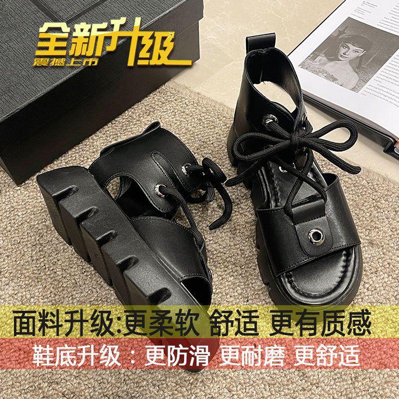 

Soft leather muffin and fish mouth sandals women s strap 2025 summer new retro high-top platform openwork Roman sandals 40
