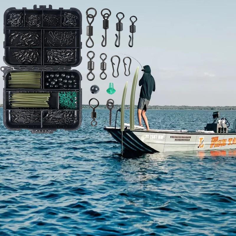 300pcs Carp Fishing Accessory Kit With Black Q-Style Swivel Long Arm Snap Bead Stopper Soft Tip Tube