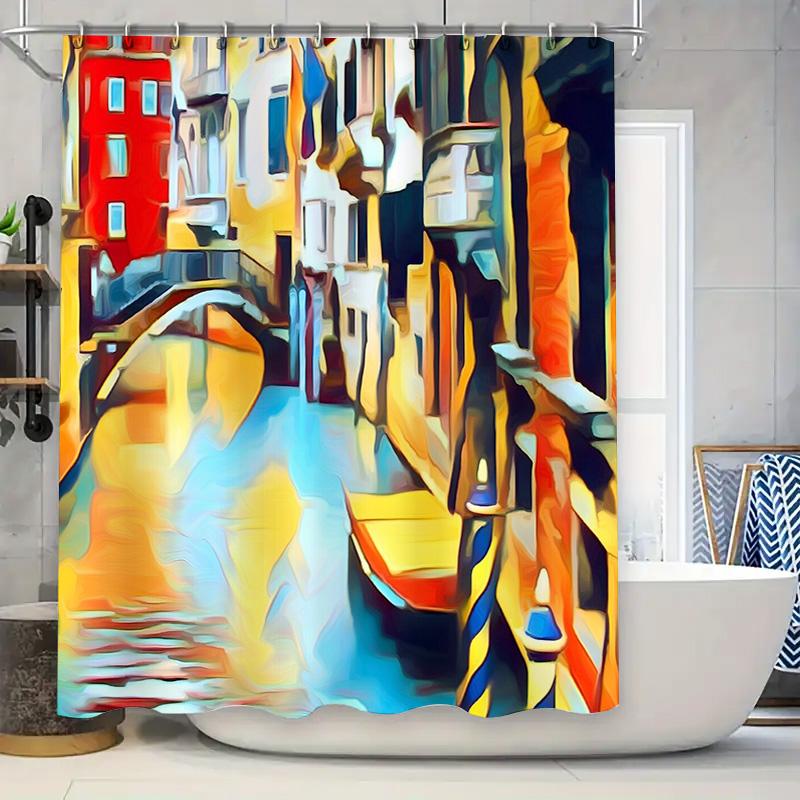 

Bathroom Shower Curtain Vintage Venetian Italy Landscape Art Decor Washroom Fabric Backdrop W60H190(CM)-1 Pcs