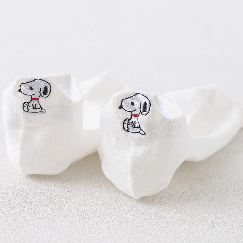 Women's Black & White Cartoon Embroidered Ankle Socks - Summer Thin Shallow Mouth Korean Style