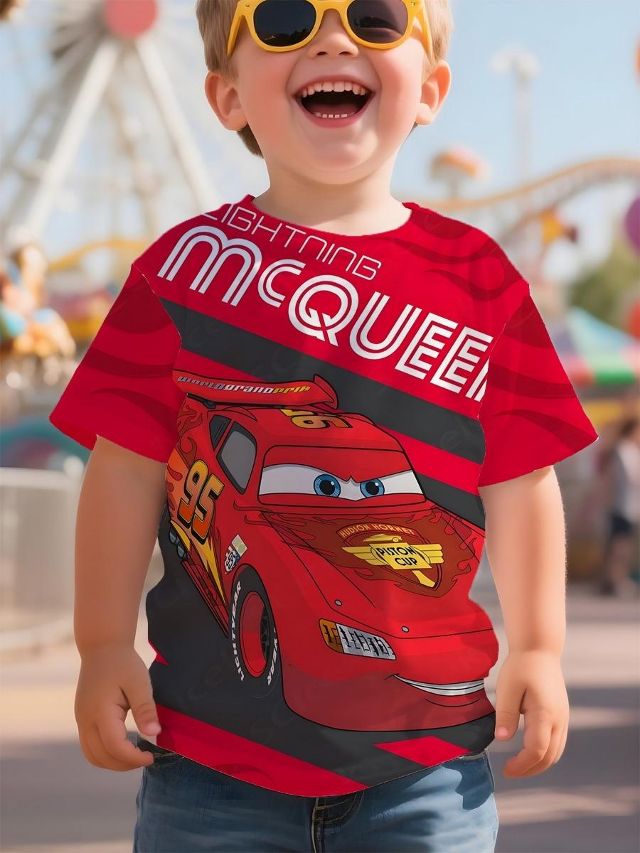 

Summer Disney Pixar Cars Lightning McQueen T Shirt Multiple Sizes 3D Print Red Black Race Theme Kids Birthday Party 110