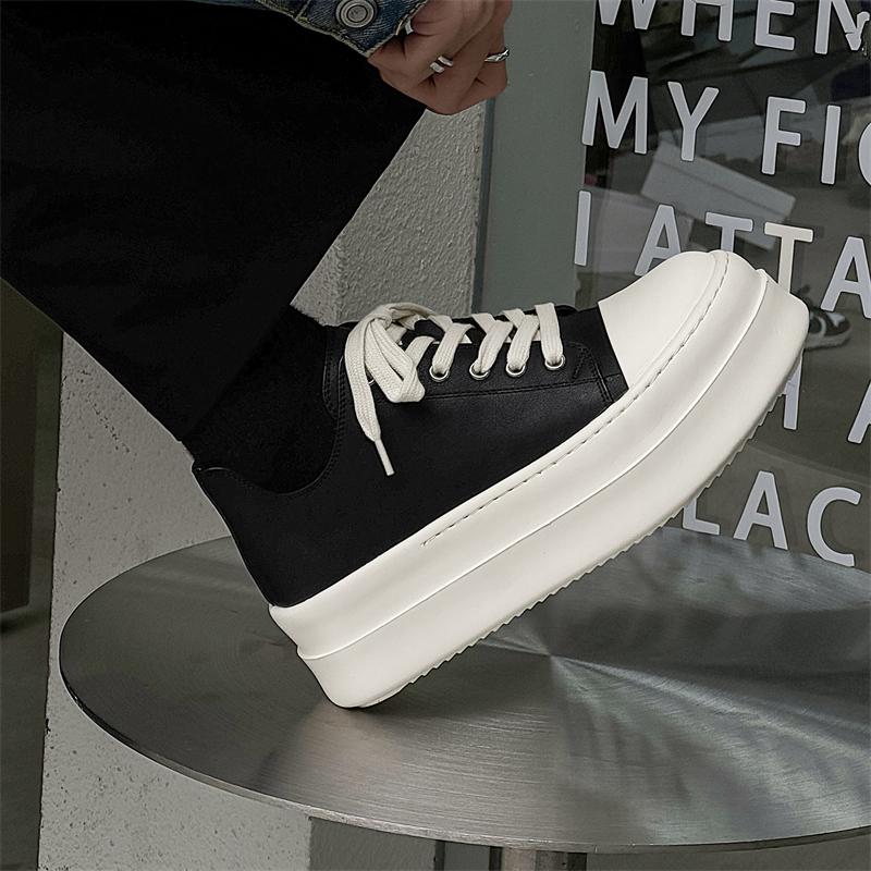 Fashion British Style2024Brand Men Outdoor Thick Bottom Casual Leather Sneaker Luxury Genuine Leather Handmade Designer Vulcanized Shoes