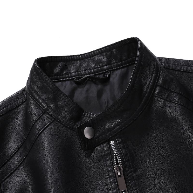 Men's Casual PU Leather Motorcycle Jacket with Stand-up Collar