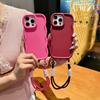 Candy Color Silicone Soft Phone Case with Wrist Strap For iPhone 16 Pro Max 15 14 13 Wave Edge Frame Protective Cover