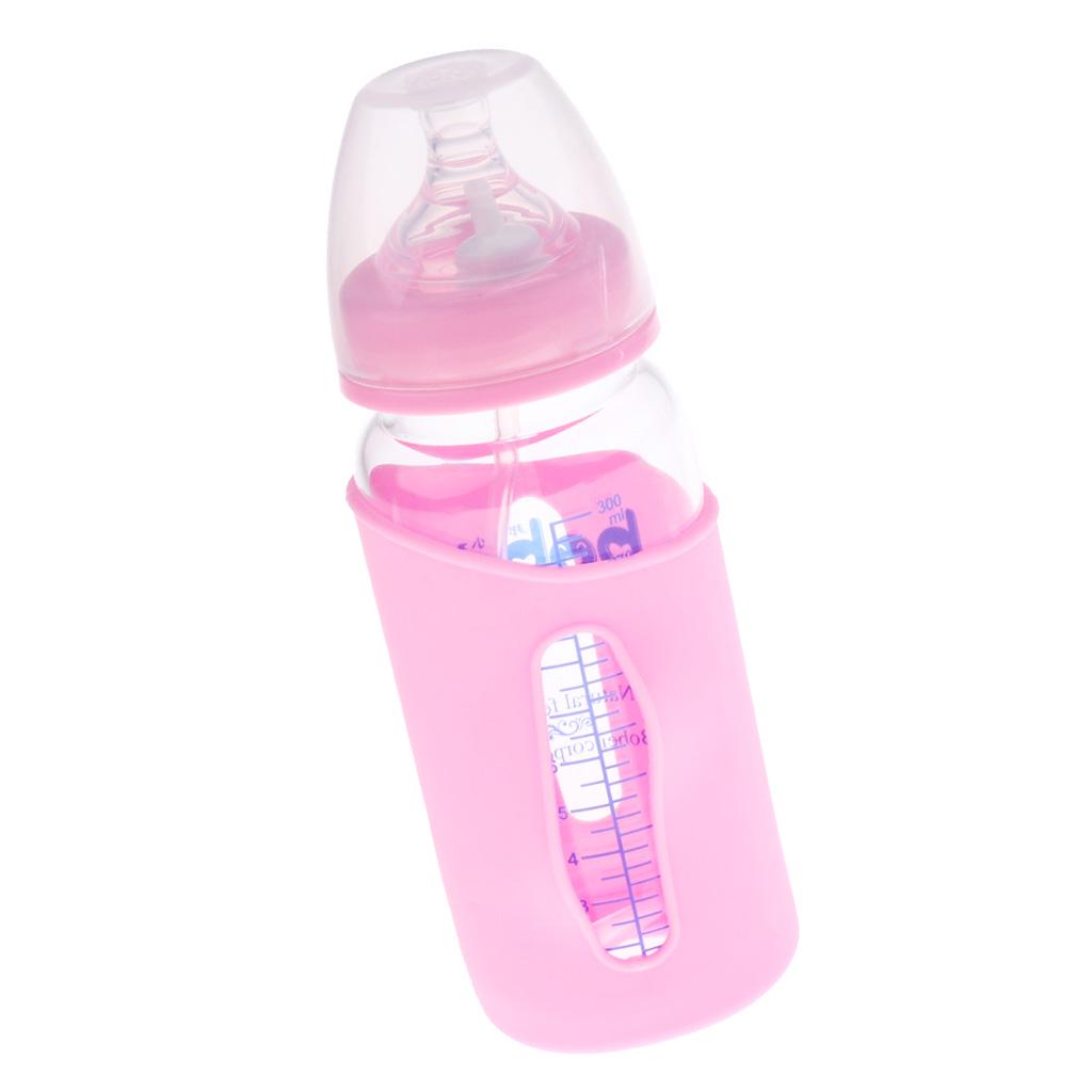 Baby Bottle Anti Colic Wide Mouth With Handles Soft Silicone Straw Feeding 300ML