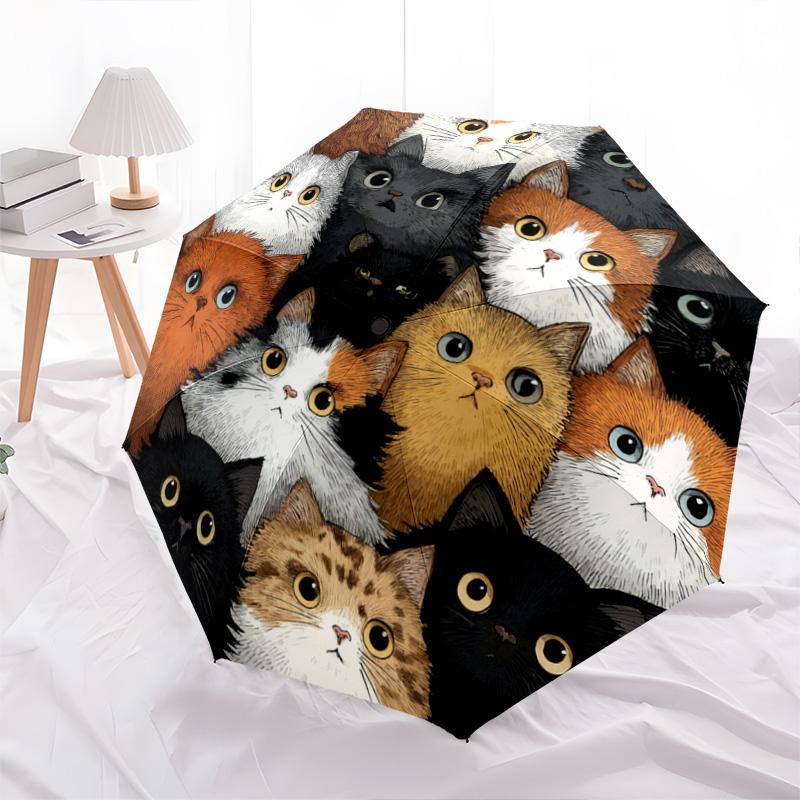 1 PC Automatic Folding Umbrella - Colorful Cats Pattern, Portable & Foldable Design with 8 Ribs, Christmas Birthday Gifts