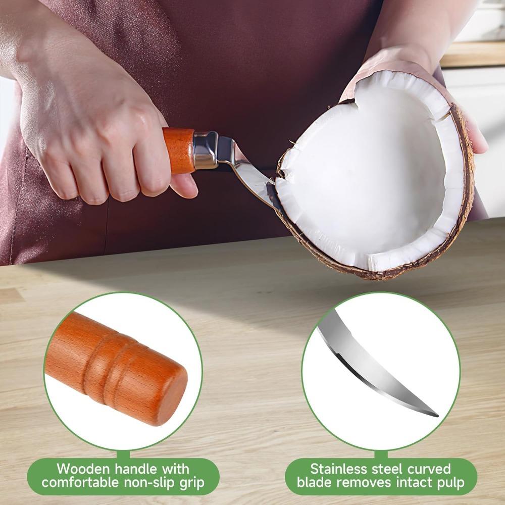 2-Piece Stainless Steel Coconut Cutting Tool Set, Coconut Hole Puncher and Meat Removal Scraper with Durable Non-Slip Handle