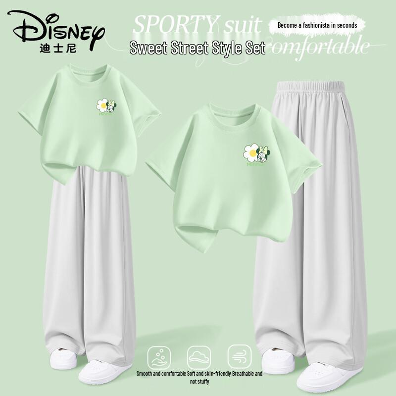 Disney Girls Summer Cotton Short-Sleeve Wide-Leg Pants Set 120