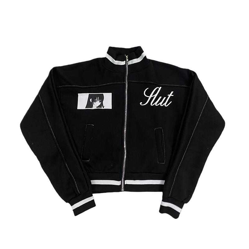 Korean Cartoon Long Sleeved Baseball Jacket for Girls Kawaii Street Jacket Personalized Zipper Cardigan Anime Autumn