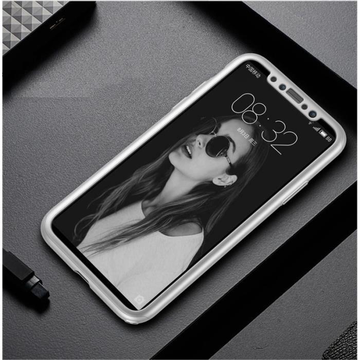 Coque - PHONILLICO - iPhone X - Argent - Ultra Slim - Protection Intégrale Verre Trempé