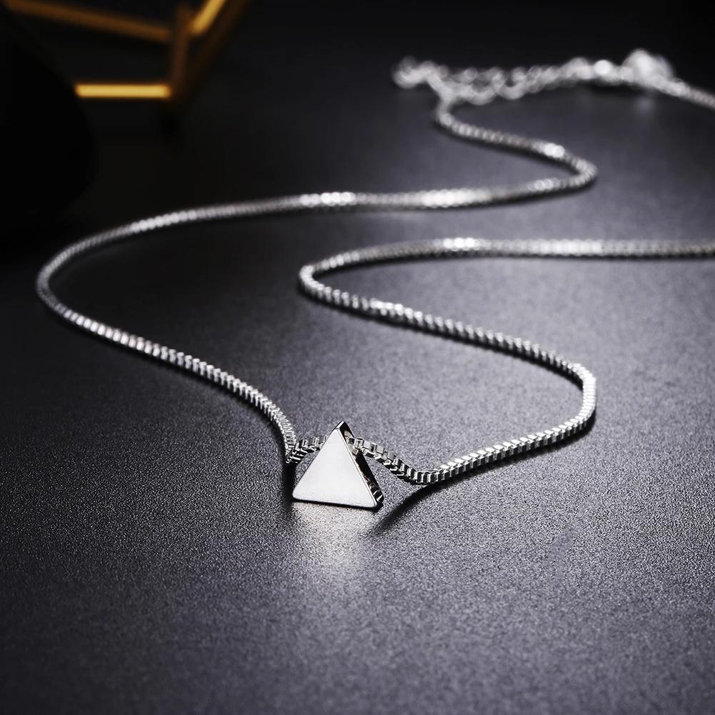 925 Sterling Silver Necklace 18 Inches Box Chain Simple Geometry Triangle Pendant For Women Jewelry