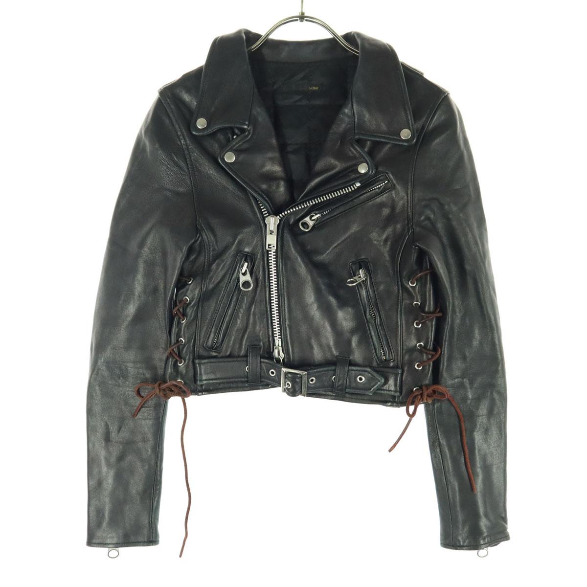 

NINE Long sleeve Double riders jacket F black Side lace-up Men s Used