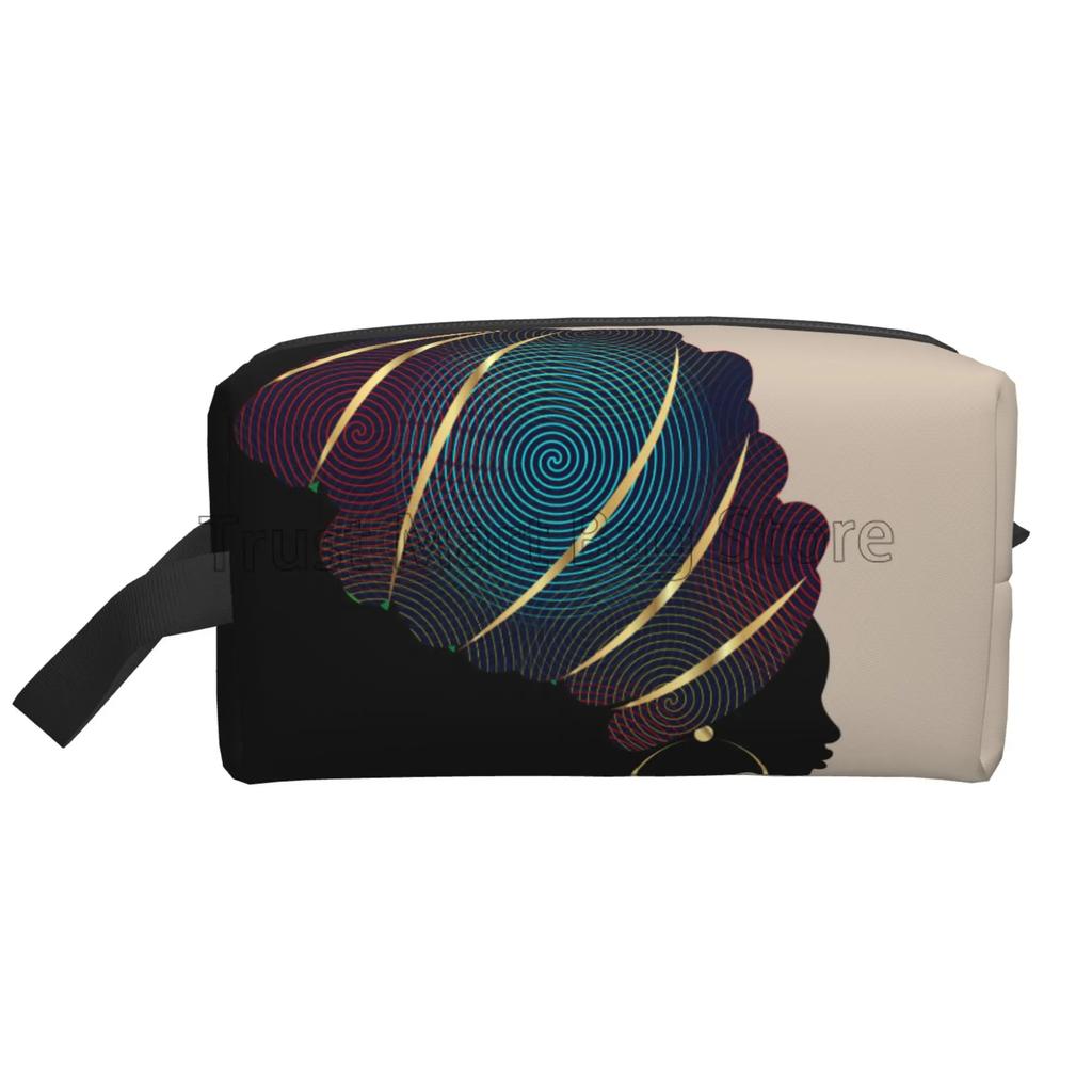 African American Woman Makeup Bag Organizer Portable Waterproof Cosmetic Bag Large Travel Toiletry Bag for Girls Women