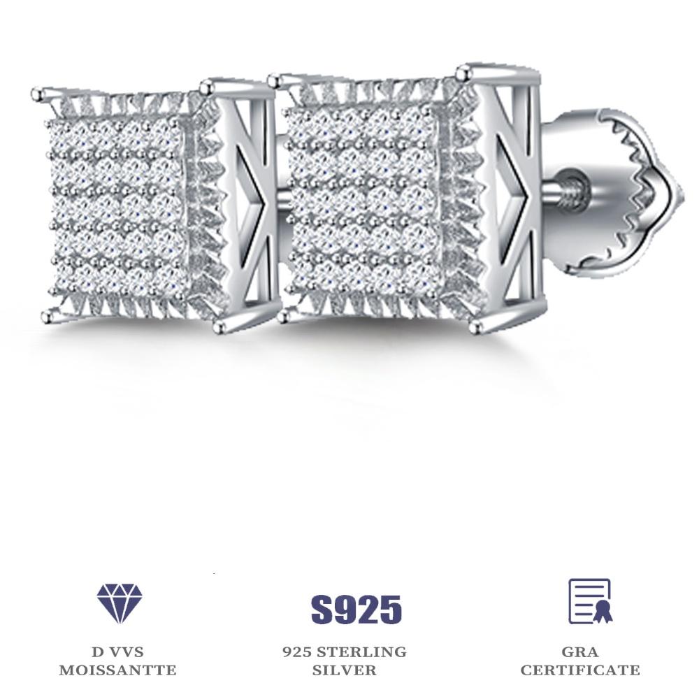Quadratische Ohrstecker aus 925er Sterlingsilber mit Moissanit für Damen, Hochzeitsgeschenk
