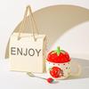 Strawberry Bear Ceramic Mug with Lid and Spoon