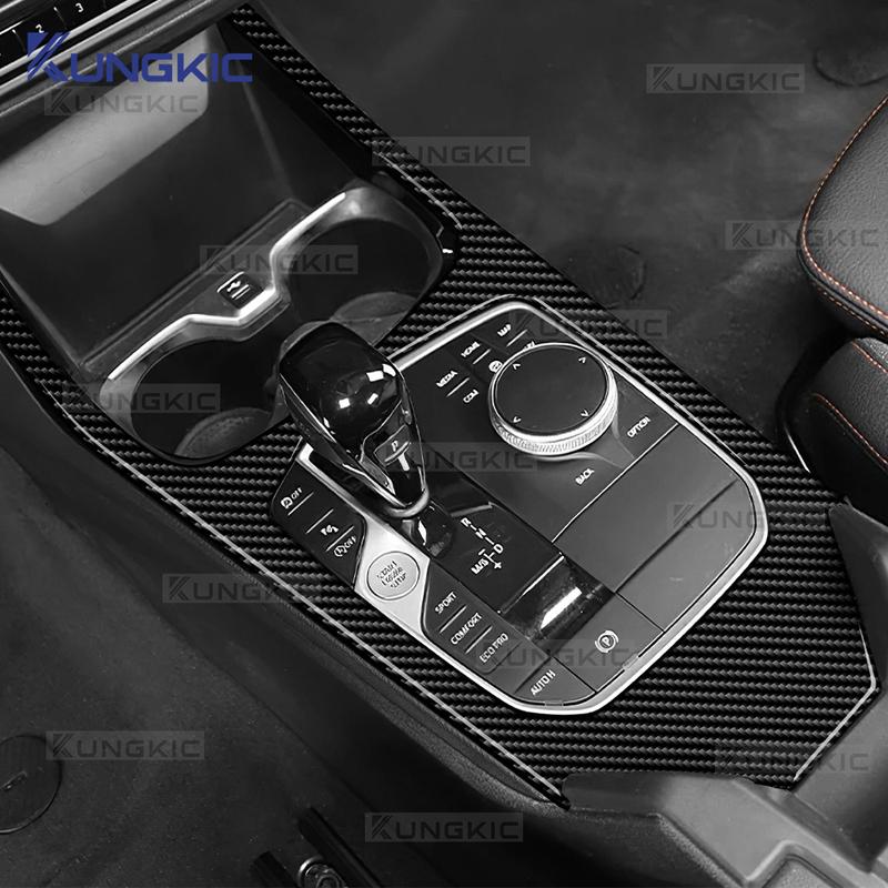 Pro BMW řady 1 a 2 F40 F44 2020-2023 z měkkého uhlíkového vlákna, rámeček ovládacího panelu auta, dekorace, samolepka, autodoplňky
