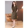 Women Summer Linen Cotton Dress V Neck Half Button Short Sleeve Midi Dress Loose Plus Size Elegant Mother Dress Casual Pocket Dresses